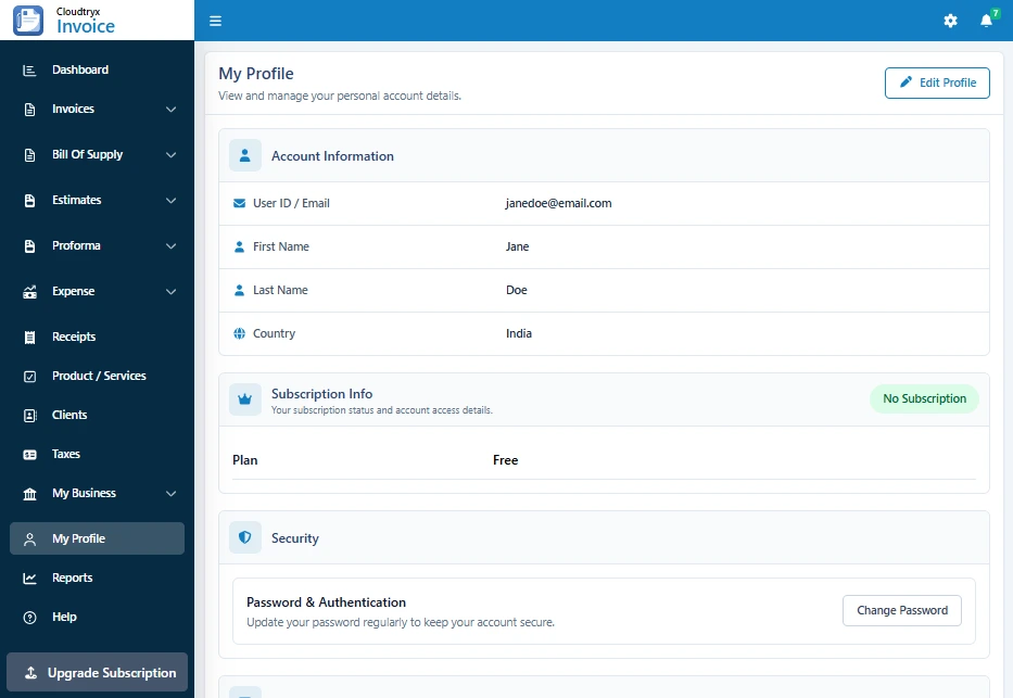 Cloudtryx Invoice My Profile